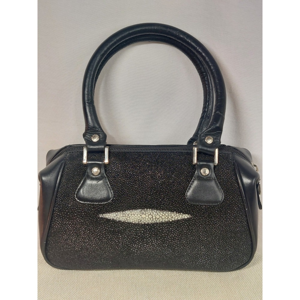 Vintage Genuine Stingray Leather Handbag Black Exotic Skin Y2K Purse Satchel